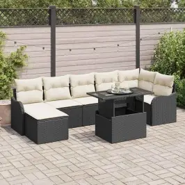 Sodo Sofų Rinkinys Su Pagalve 8 Pcs Juoda Poli Ratanas