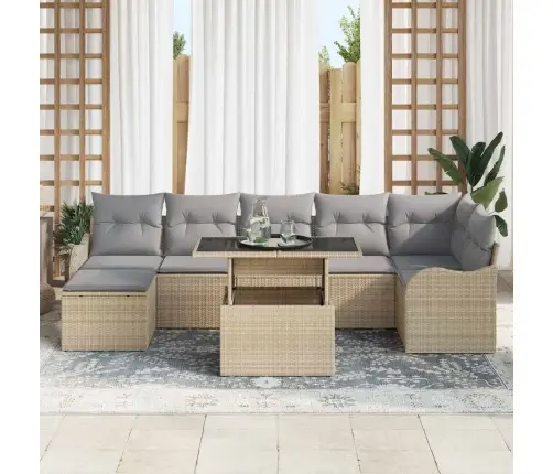 Dārza Dīvānu Komplekts 8 Pcs Bēša Poliūtu Rotangpalma Vidaxl