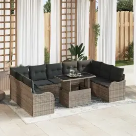 Dārza Dīvānu Komplekts 10 Pcs Pelēka 100 X 55 X 73 Cm Vidaxl