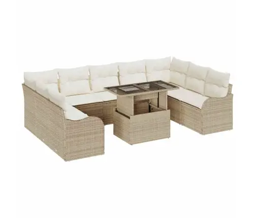 10 Gab. Dārza Dīvānu Komplekts Ar Spilveniem Bēšā Polietilēna Rotangpalma Vidaxl