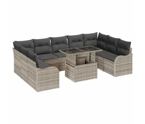 10 Daļīgu Dārza Dīvānu Komplekts Ar Spilveniem Gaiši Pelēka Poli Rotangpalma Vidaxl