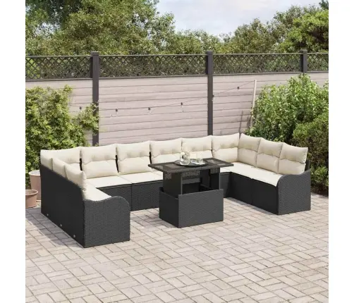 11 Gabalu Dārza Dīvānu Komplekts Ar Spilveniem Melnā Poli Rotangpalmas Vidaxl