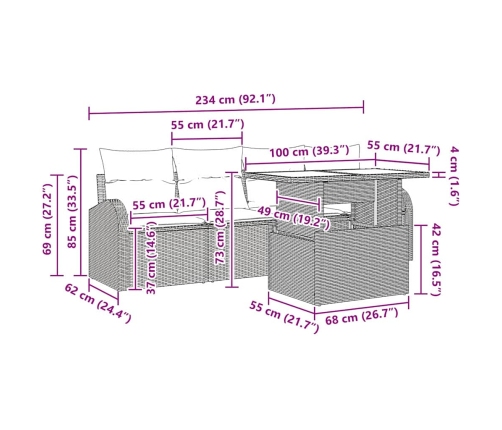 Sodo Sofų Rinkinys 5 Pcs Juoda 100 X 55 X 73 Cm Poli Ratanas