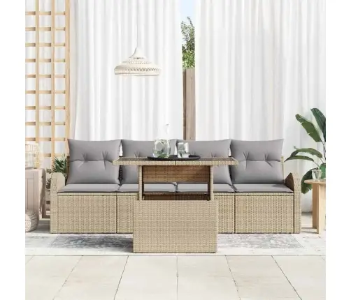 5 Daļīgu Dārza Dīvānu Komplekts Ar Spilveniem Bēša Poli Rotangpalma Vidaxl