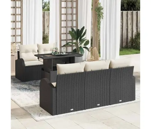 6 Gabalu Dārza Dīvānu Komplekts Ar Spilveniem Melnā Poli Rotangpalma Vidaxl