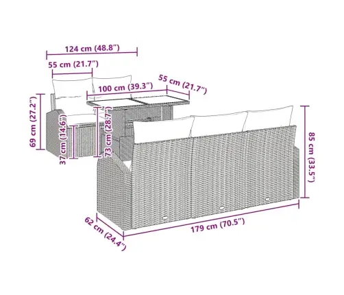 Aia Diivanikomplekt Padjaga Padjaga 6 Pcs Beež Polü Rattan