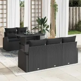 Dārza Dīvānu Komplekts Ar Spilvenu 6 Pcs Melna 100 X 55 X 73 Cm Vidaxl