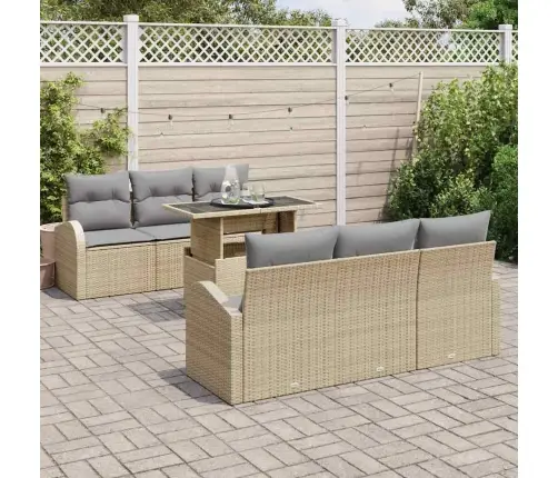 Sodo Sofų Rinkinys Su Pagalve 7 Pcs Smėlio Poli Ratanas