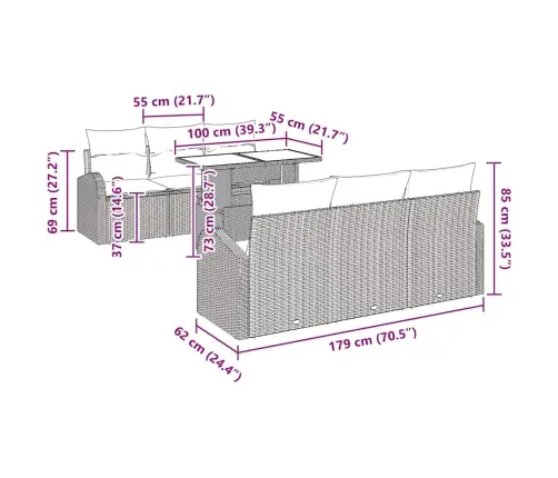 Sodo Sofų Rinkinys Su Pagalve 7 Pcs Šviesiai Pilka Poli Ratanas