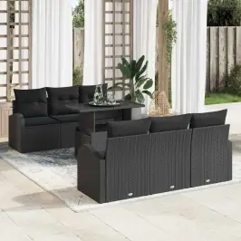 Dārza Dīvānu Komplekts Ar Spilvenu 7 Pcs Melna 100 X 55 X 73 Cm Vidaxl Dārza Dīvānu Komplekts Ar Spilvenu 7 Pcs Melna 100 X 55 X 73 Cm Vidaxl