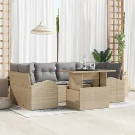 Dārza Dīvānu Komplekts Ar Spilvenu 7 Pcs Bēša 100 X 55 X 73 Cm Vidaxl