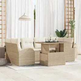 Sodo Sofų Rinkinys 7 Pcs Smėlio 100 X 55 X 73 Cm Poli Ratanas