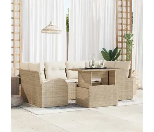 Dārza Dīvānu Komplekts Ar Spilvenu 7 Pcs Bēša 100 X 55 X 73 Cm Vidaxl