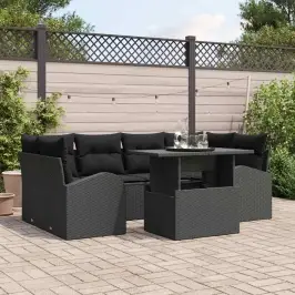 Dārza Dīvānu Komplekts Ar Spilvenu 7 Pcs Melna 100 X 55 X 73 Cm Vidaxl