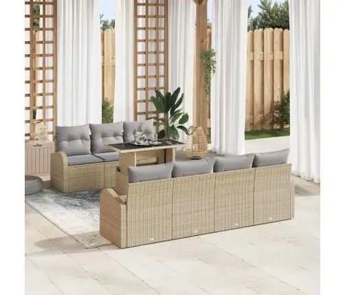 8 Daļu Dārza Dīvānu Komplekts Ar Spilveniem Bēšs Poli Rotangpalma Vidaxl