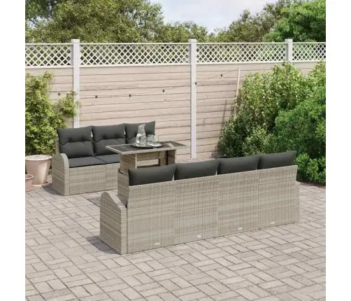 Sodo Sofų Rinkinys Su Pagalve 8 Pcs Šviesiai Pilka Poli Ratanas