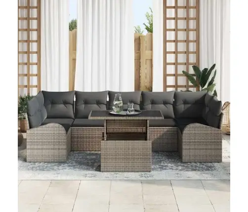 8 Daļu Dārza Dīvānu Komplekts Ar Spilveniem Pelēks Poli Rotangpalma Vidaxl