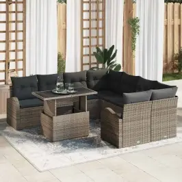 Dārza Dīvānu Komplekts 9 Pcs Pelēka 100 X 55 X 73 Cm Vidaxl