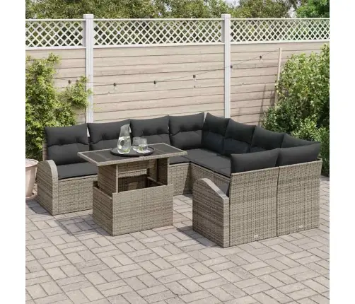 9 Gabalu Dārza Dīvānu Komplekts Ar Spilventiņiem Pelēks Poli Rotangpalma Vidaxl