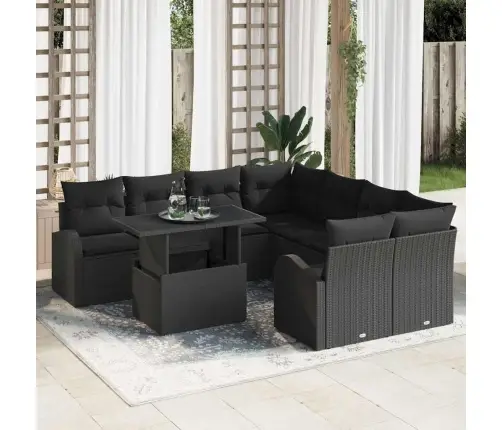 Sodo Sofų Rinkinys Su Pagalve 9 Pcs Juoda Poli Ratanas