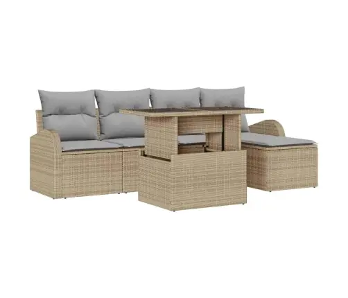 6 Gabalu Dārza Dīvānu Komplekts Ar Spilveniem Bēšā Poli Rotangpalmas Vidaxl