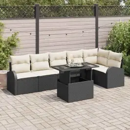 Dārza Dīvānu Komplekts Ar Spilvenu 7 Pcs Melna 100 X 55 X 73 Cm Vidaxl