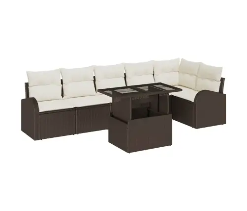 Sodo Sofų Rinkinys Su Pagalve 7 Pcs Ruda Poli Ratanas