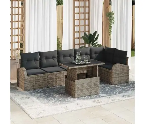 Sodo Sofų Rinkinys 7 Pcs Pilka 100 X 55 X 73 Cm Poli Ratanas