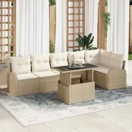 Dārza Dīvānu Komplekts Ar Spilvenu 7 Pcs Bēša 100 X 55 X 73 Cm Vidaxl