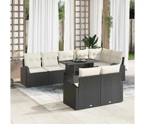 9 Daļu Dārza Dīvānu Komplekts Ar Spilveniem Melnā Polijas Rotangpalmas Vidaxl