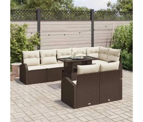 9 Gabalu Dārza Dīvānu Komplekts Ar Spilveniem, Brūns Polimērs Rotangpalma Vidaxl