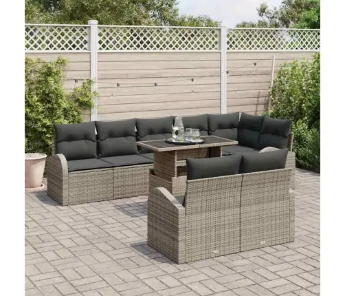 Sodo Sofų Rinkinys Su Saugykla 9 Pcs Pilka Poli Ratanas