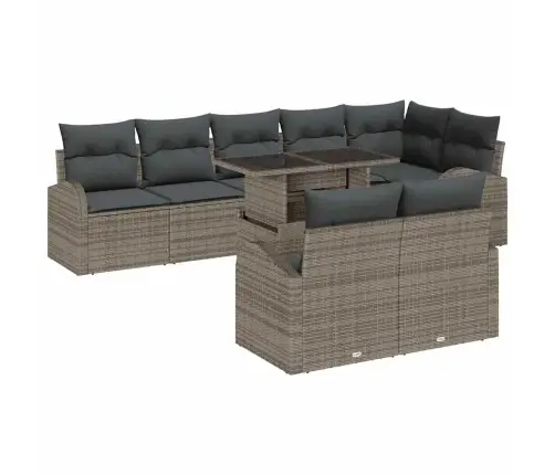 Sodo Sofų Rinkinys Su Saugykla 9 Pcs Pilka Poli Ratanas