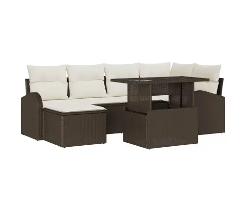 7 Gabalu Dārza Dīvāna Komplekts Ar Spilveniem Brūns Poli Rotangpalma Vidaxl