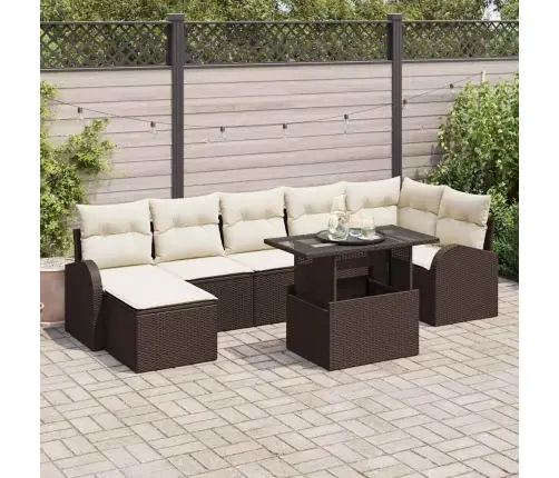 8 Daļu Dārza Dīvānu Komplekts Ar Spilveniem Brūnā Polietilēna Rotangpalma Vidaxl