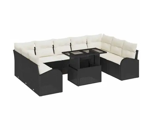 10 Gabalu Dārzā Dīvānu Komplekts Ar Spilveniem Melnā Poli Rotangpalma Vidaxl