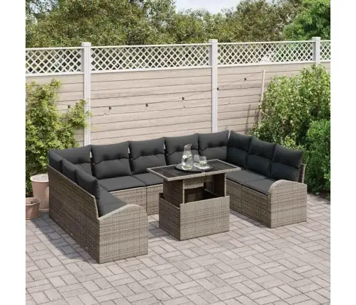 10 Daļu Dārza Dīvānu Komplekts Ar Spilveniem Pelēkā Rotangpalmas Vidaxl