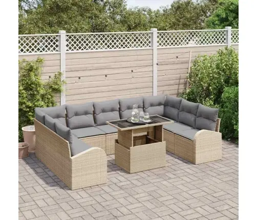 10 Daļu Dārza Dīvānu Komplekts Ar Spilveniem Bēšā Poli Rotangpalma Vidaxl