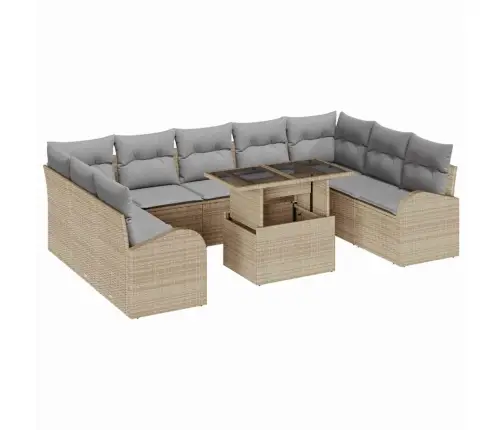 10 Daļu Dārza Dīvānu Komplekts Ar Spilveniem Bēšā Poli Rotangpalma Vidaxl