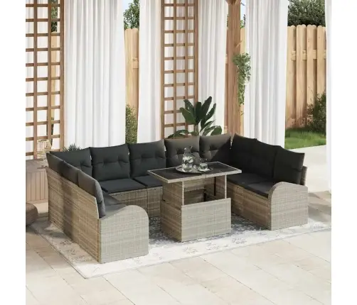 10 Daļīgu Dārza Dīvānu Komplekts Ar Spilveniem Gaiši Pelēks Poli Rotangpalma Vidaxl