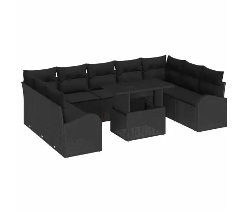 Sodo Sofų Rinkinys Su Pagalve 10 Pcs Juoda Poli Ratanas