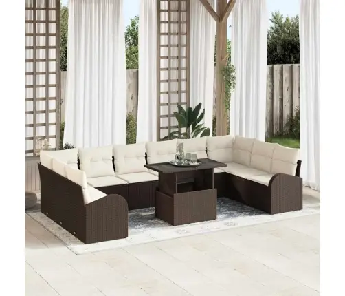 11 Gabalu Dārza Dīvānu Komplekts Ar Spilveniem Brūns Poli Rotangpalma Vidaxl