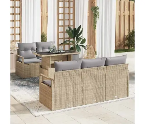 Sodo Sofų Rinkinys Su Pagalve 6 Pcs Smėlio Poli Ratanas