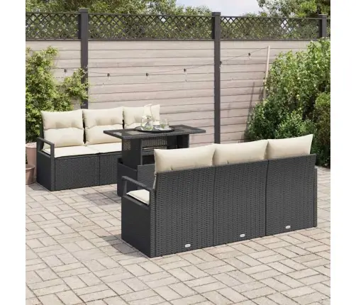 Sodo Sofų Rinkinys Su Pagalve 7 Pcs Juoda Poli Ratanas