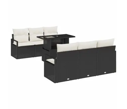 Sodo Sofų Rinkinys Su Pagalve 7 Pcs Juoda Poli Ratanas