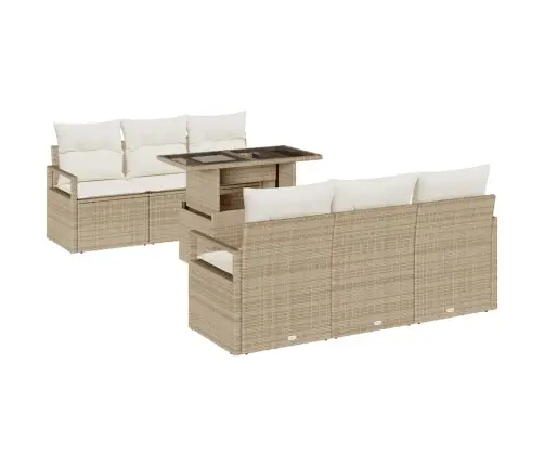 7 Daļu Dārza Dīvānu Komplekts Ar Spilveniem Bēšā Poli Rotangpalma Vidaxl