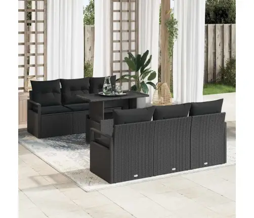 7 Daļu Dārza Dīvānu Komplekts Ar Spilveniem Melnā Poliratanā Vidaxl