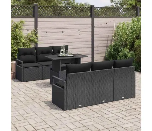 7 Daļu Dārza Dīvānu Komplekts Ar Spilveniem Melnā Poliratanā Vidaxl