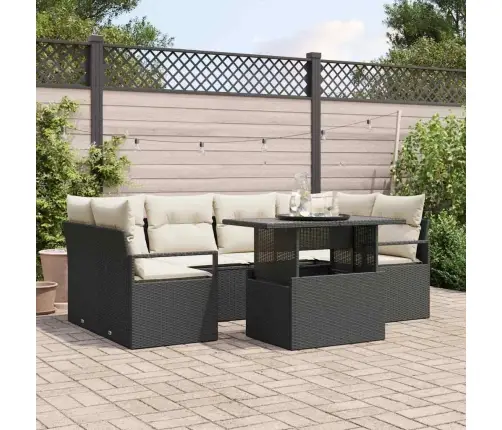 7 Gabalu Dārza Dīvānu Komplekts Ar Spilveniem Melns Poli Rotangpalma Vidaxl