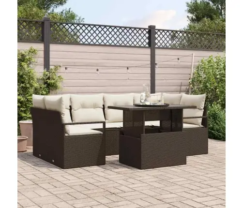 7 Daļīgais Dārza Dīvānu Komplekts Ar Spilveniem Brūna Poli Rotangpalma Vidaxl